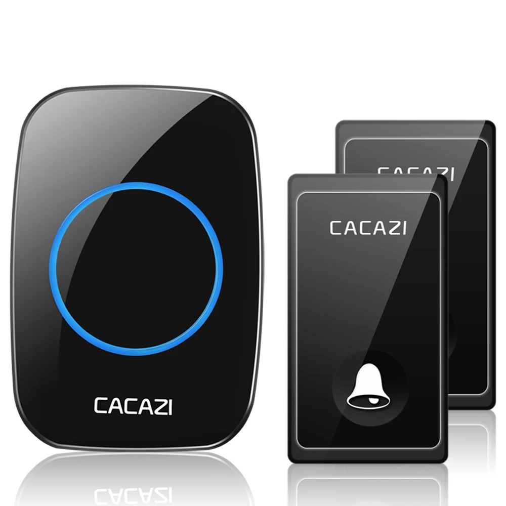 2 button 1 receiver CACAZI автономный беспроводной дверной звонок без батареи Водонепроницаемый светодиодный дверной звонок с вилкой US EU Домашний Беспроводной дверной звонок 1 2 кнопки 1 2 приемника - Цвет: 2 button 1 receiver