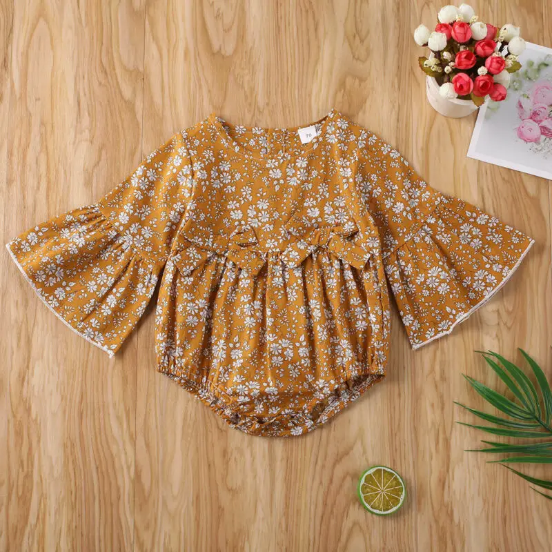 

USA Newborn Baby Girls Flower Romper Jumpsuit Long Sleeve Sunsuit Outfit Clothes