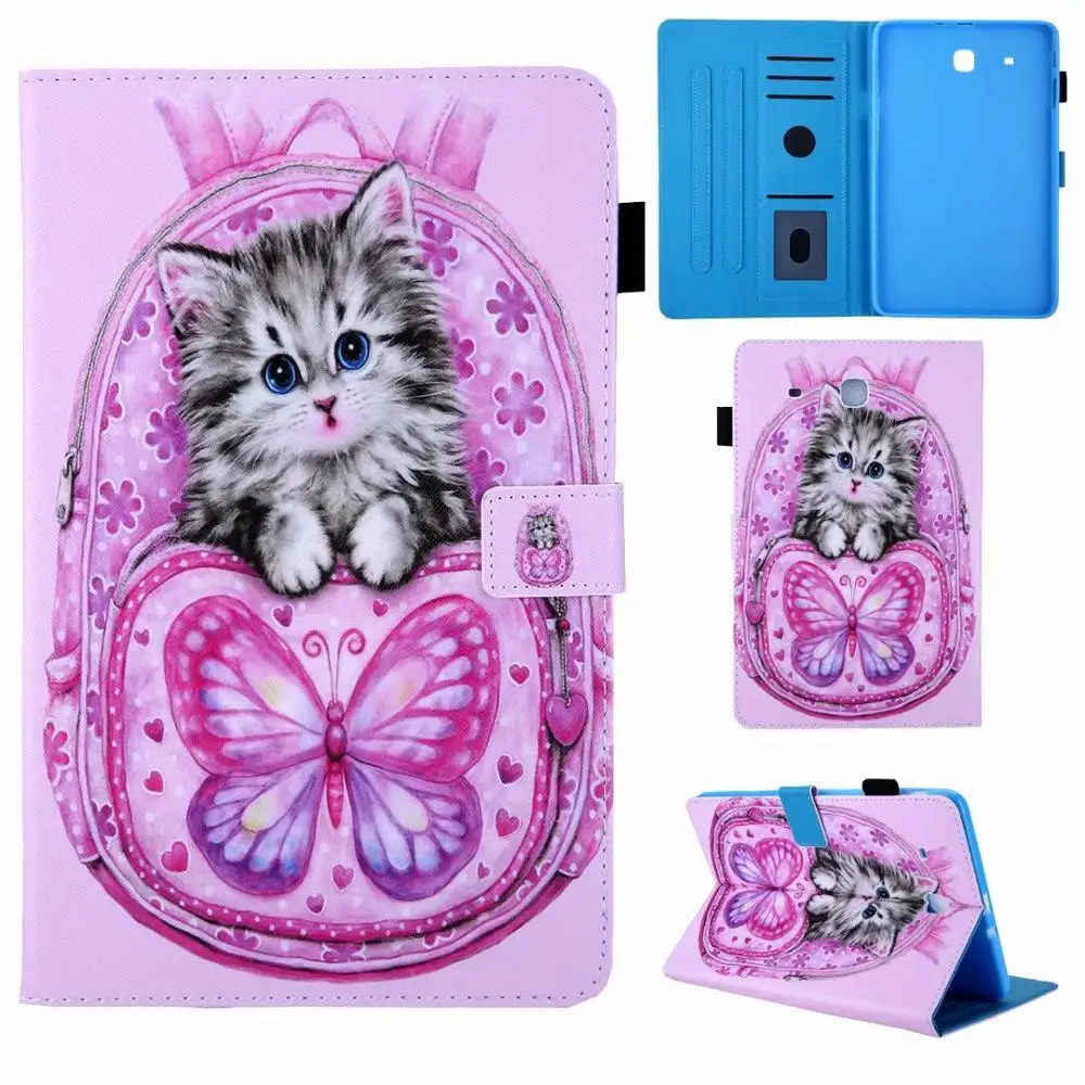 Детский мультяшный кожаный чехол кошелек с зажимом для планшета Samsung Galaxy Tab E T560 SM