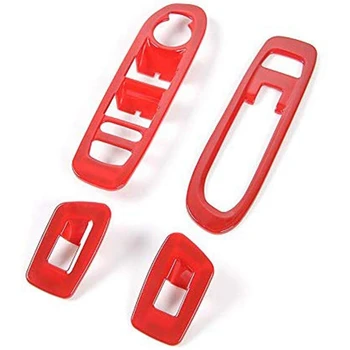 

ABS Door Window Lift Switch Button Panel Cover Frame Trim for Jeep Compass 2017 2018 (Red)