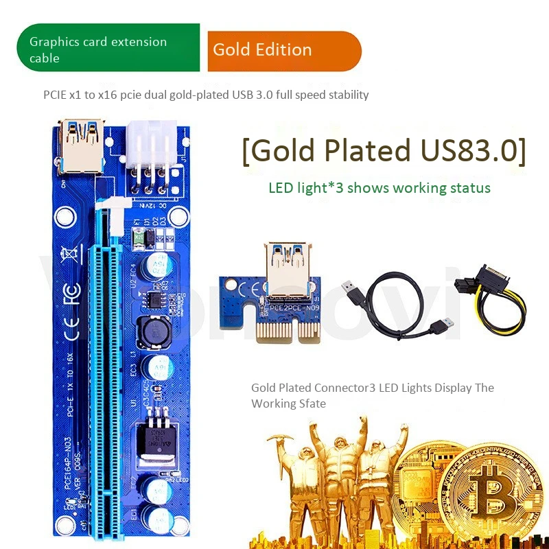 Позолоченный Pci Express X16 SATA 6pin usb 3 0 pci express удлинитель 10 шт./лот для майнинга