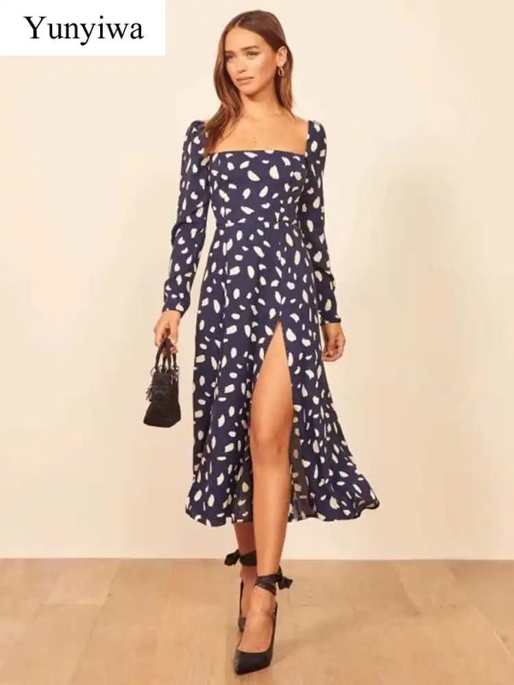 women's blue polka dot dress