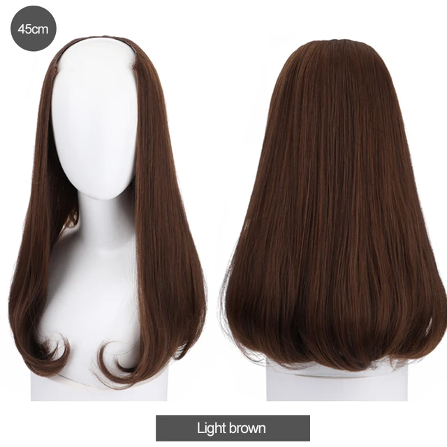 DIFEI Synthetic U Clip In One Piece Hair Extension Long Wavy Half Wig Hair Extension Natural Brown Hair Piece For Women Use light brown