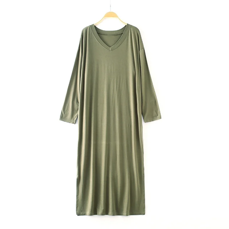 Для женщин с длинным рукавом и v-образным вырезом, платье свободная Ночная сорочка из обработанной вискозы с большим Размеры длинное Детское Белье для сна