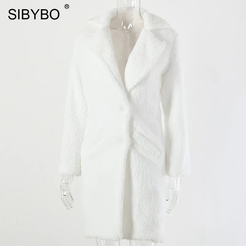 SIBYBO плюшевое уютное зимнее длинное пальто для женщин с длинным рукавом однобортное повседневное женское пальто с карманами женские рождественские Топы