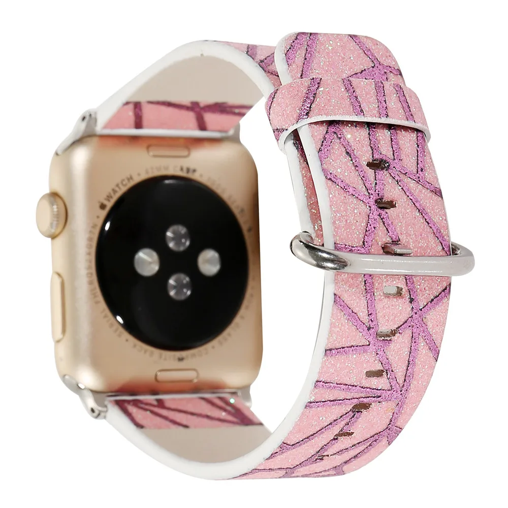 Ремешок для часов из натуральной кожи для Apple Watch 5 4 40 мм 44 мм 38 мм 42 мм с цветочным принтом ремешок для iwatch 1 2 3 4 5 браслет ремень