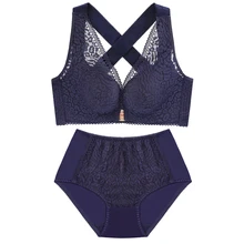 Сексуальный кружевной комплект с бюстгальтером большого размера спереди, регулируемый бюстгальтер пуш-ап, большой бюстгальтер и трусики, комплект женского нижнего белья