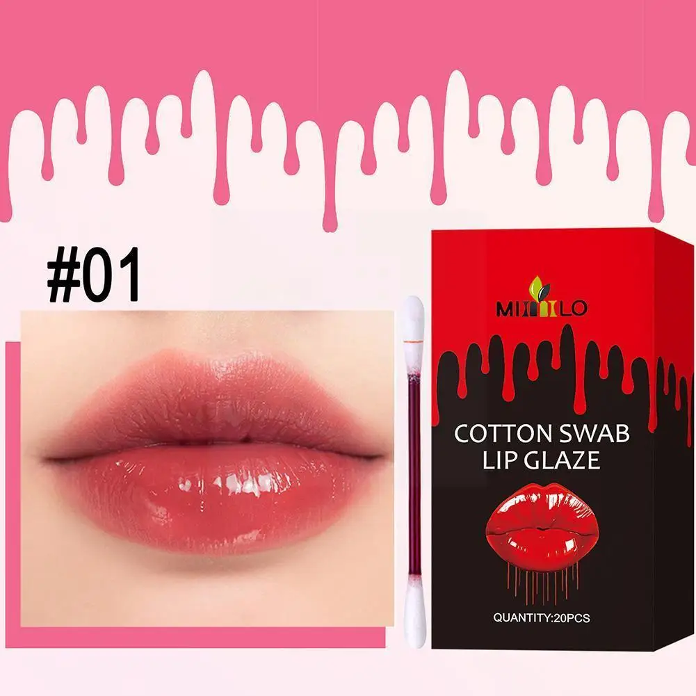 20pcs/box Cotton Swab Disposable Lip Stain Lipstick Set Glaze