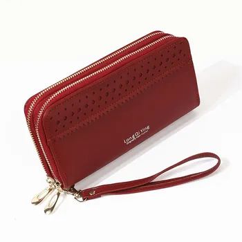 

New lady long double zipper wallet phones package students hollow out wallet high-capacity soft hand bag purse