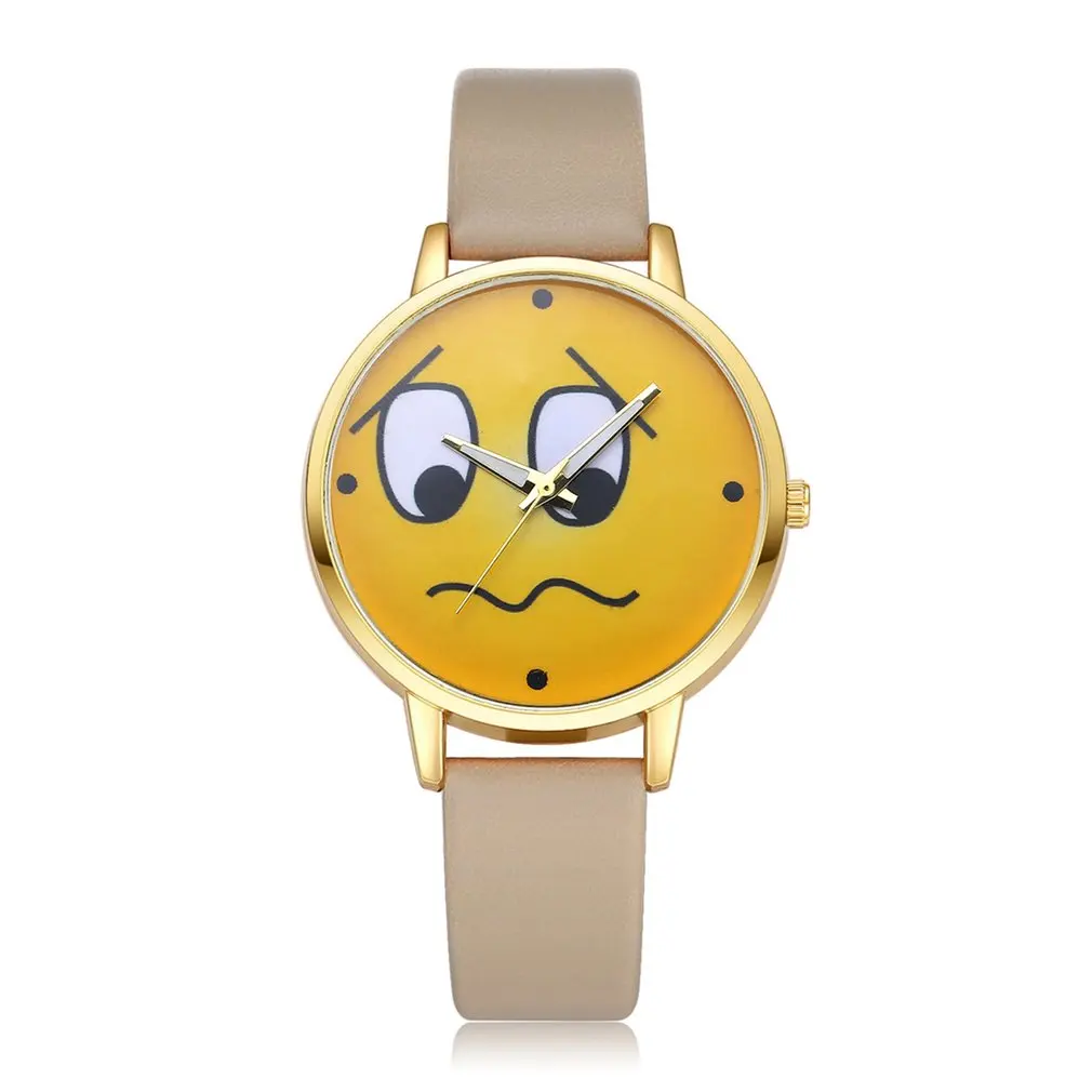 Cute Women Quartz Watchband Leather Strap Emotion Face Pattern Watch Band Wristwatch Strap Analog Quartz Reloj femen