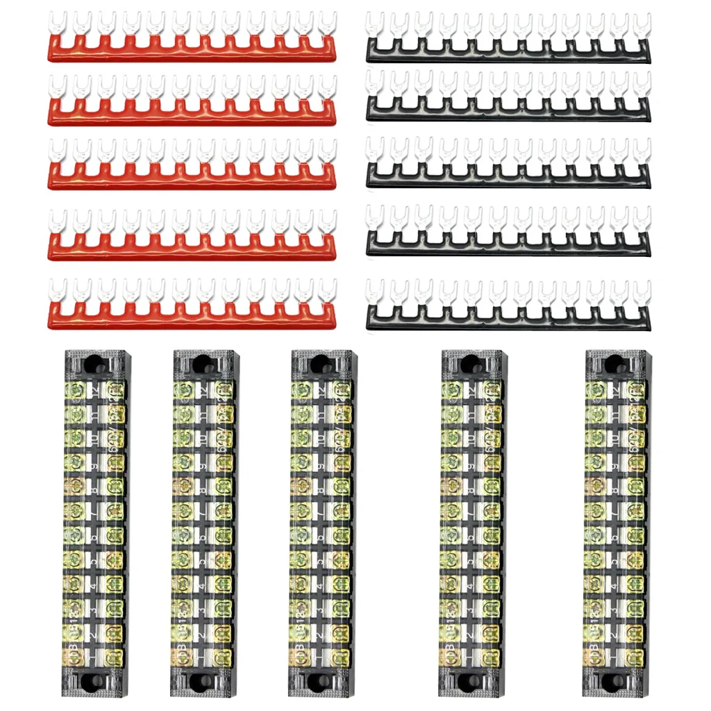 5 Sets 15A 600V 12 Positions Covered Dual Row Screw Terminal Barrier Strip Block Connector Bar