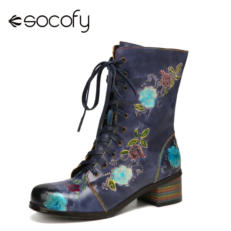 Womens Shoes Boots-Wear Wide-Fit SOCOFY Short Round-Toe Elegant Winter Comfy Lacing-Design
