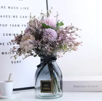 

MODERN GLASS VASE+ARTIFICIAL FLOWER SET FIGURINES HOME OFFICE TABLE FURNISHING DECORATION CRAFTS LIVINGROOM SILK FAKE FLOWER POT