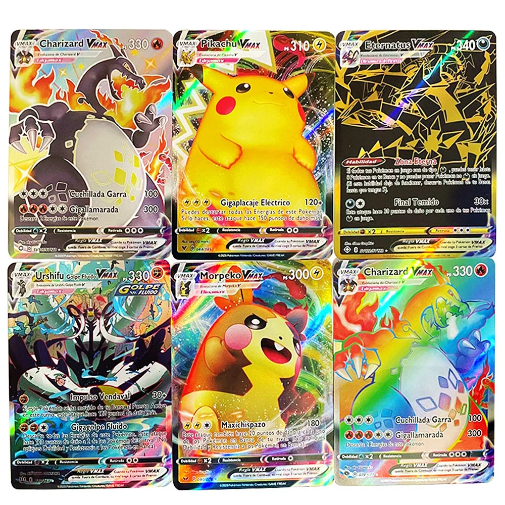 Spanish Pokemon Cards Vmax Card Charizard Spain Pokémon Shining Pikachu Espanol Display Playing Game Childern Kids Toy Gift | Игрушки и
