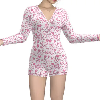 

2020 Hot Sale Spring Women Jumpsuit Sexy Fashion Floral Long Sleeve Deep V Neck Bodycon Jumpsuit Bodysuit Shorts Romper Overalls