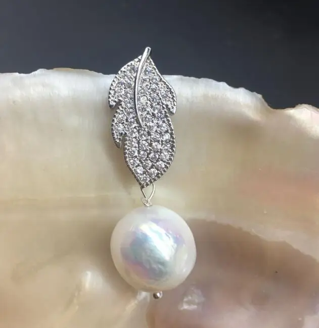 Round Big 14-15mm White Edison KASUMI PEARL Crystal Pave Leaf Pendant Necklace | Украшения и аксессуары