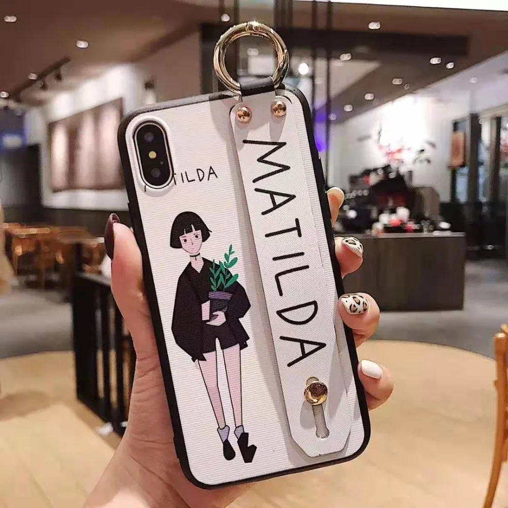 Чехол для iPhone X XR XS XSMax с ремешком на запястье Kickstand Leon girl мягкий TPU чехол для iPhone 6 6S 7 8 Plus