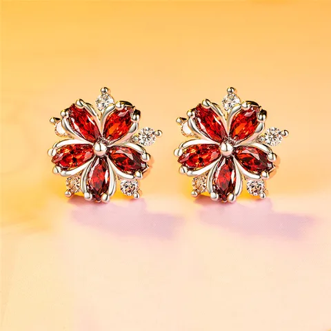 Female Pink Zircon Stone Earrings Gold Silver Color Wedding Earrings Jewelry Cute Flower Small Stud Earrings For Women