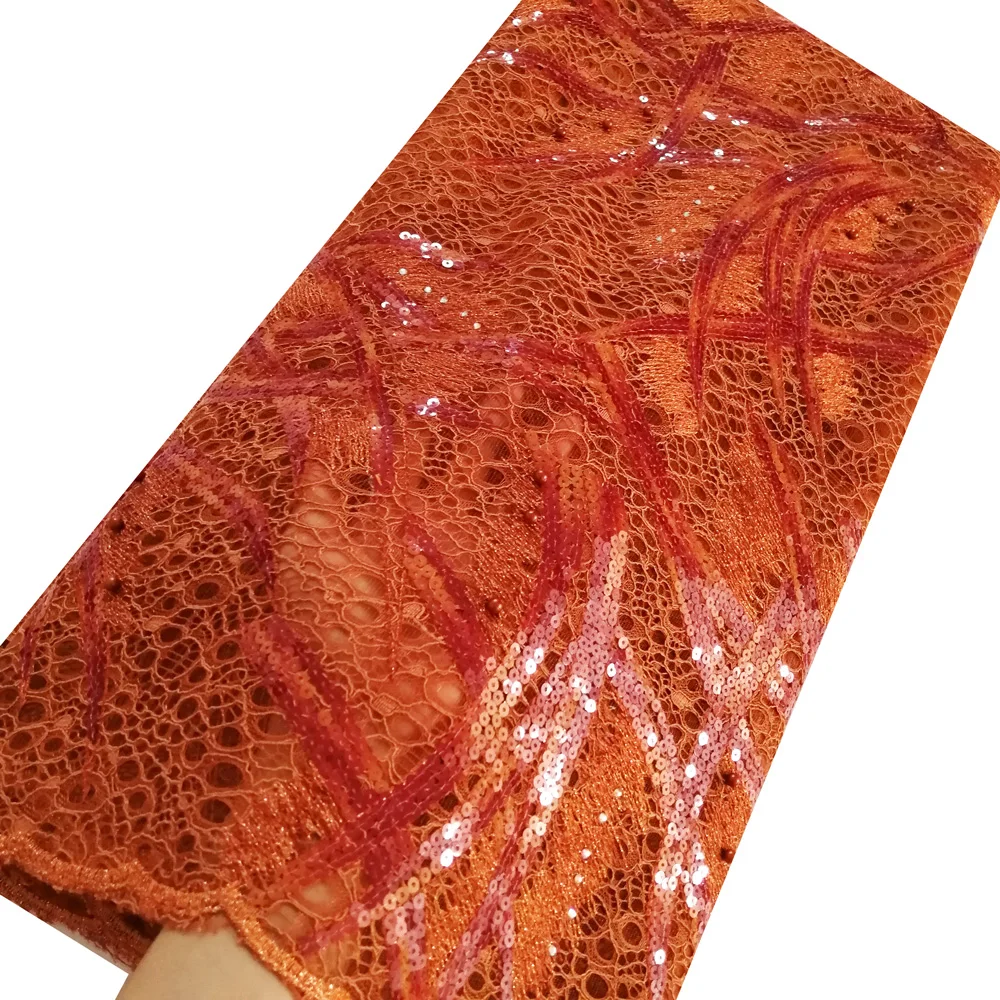 Burnt orange Розовая голубая африканская кружевная ткань, вышитая бисером шнур, кружевная ткань с блестками, чистая кружевная ткань для свадебных платьев - Цвет: Burnt orange