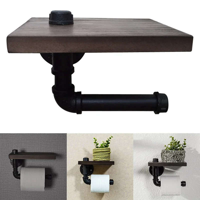 

Grip Paper Holder Hanger Organizer Toilet Wall Mounted Storage Rack Kitchen Wooden board Iron