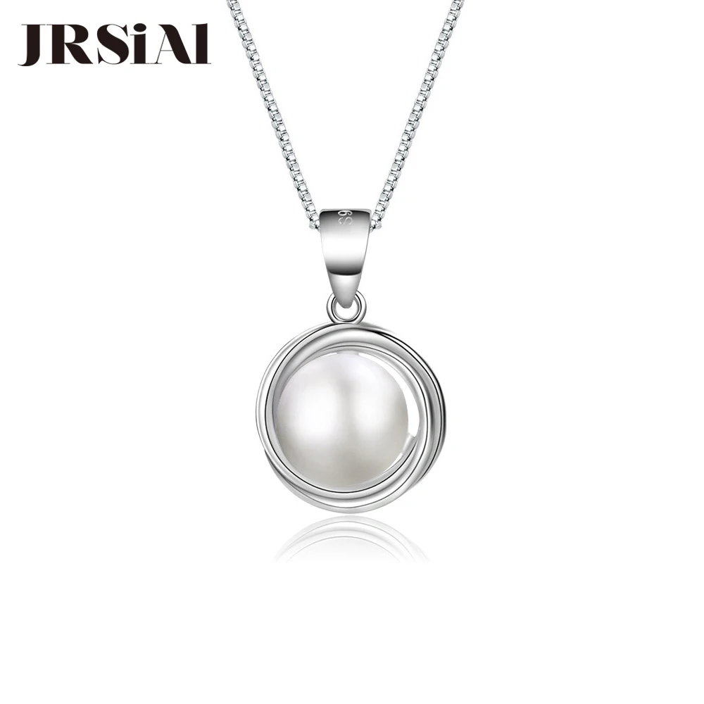 

JRSIAL 925 Sterling Silver Pearl Pendant Inlaid with Bead Fashion Clavicle Chain Birthday Gift Simple Round Necklace JRP0067