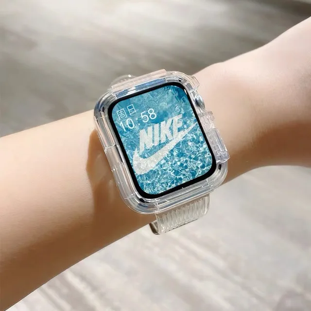 Newest Clear Band + Case for Apple Watch Series 7 6 SE 5 4 44mm 42mmTransparent for iwatch Strap 3 2 1  38mm 40mm Plastic Strap INS White
