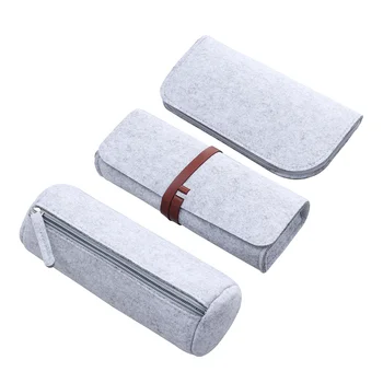 

3 Pcs Pen Case Holder Felt Stationery Organizer Cosmetic Makeup Pouch Bag (Dark Grey)