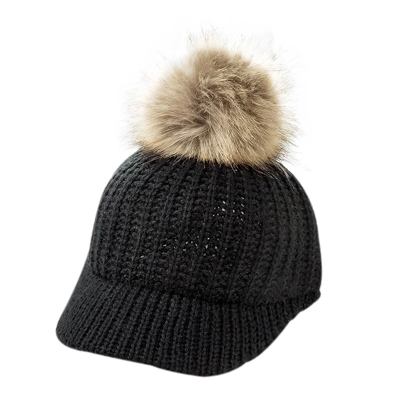 Black baby hat Модные бейсбольные шапки для новорожденных девочек и мальчиков; зимняя теплая вязаная шапка с помпоном; шапка для малышей; подарки - Цвет: Black baby hat