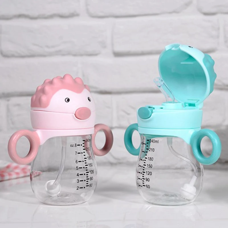 

240ml Cute Baby Water With Scale Cup Learning Cup With Handle Cartoon Kettle Baby Feeding Supplies New Arrival