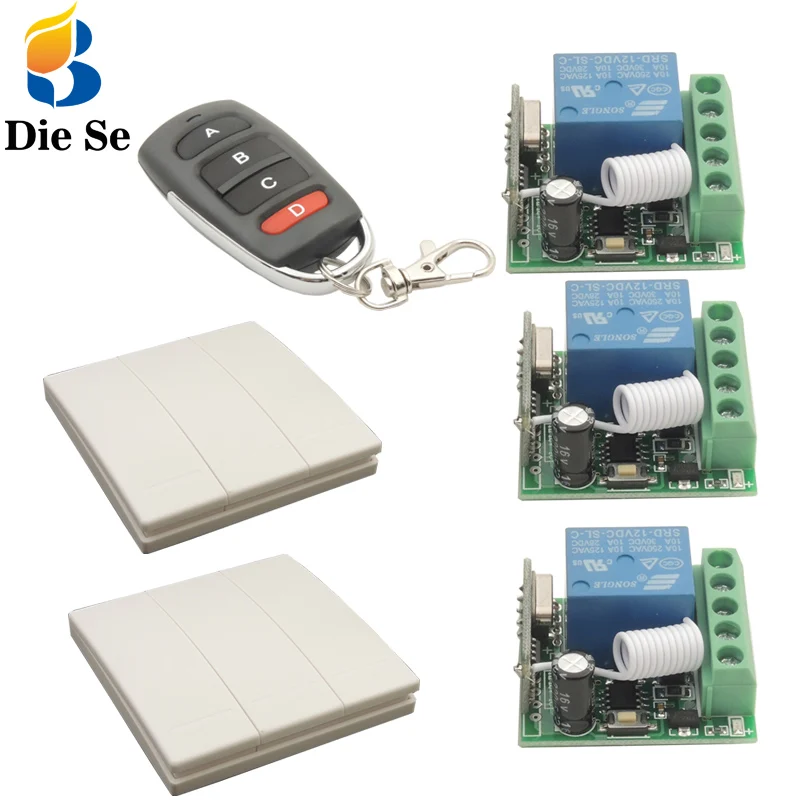 86 Wall Panel Switch 433 MHz Universal Remote Control DC12V 1CH rf Relay Receiver 3 button For Bedroom Ceiling Light Lamp Bulb |