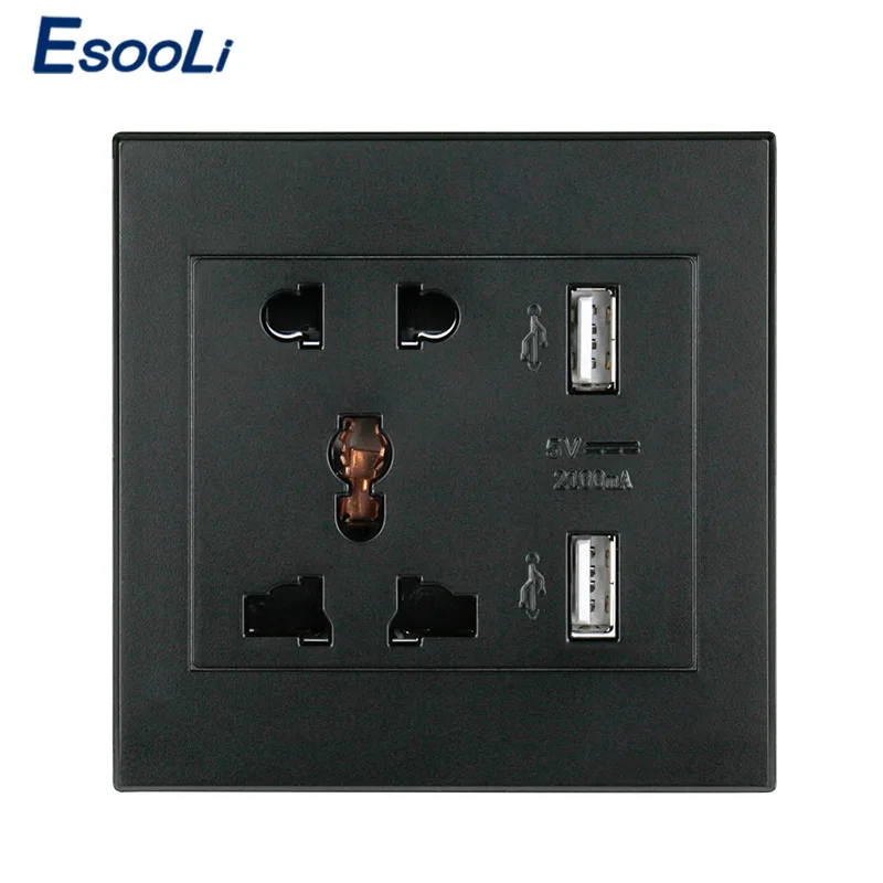 Esooli универсальный стандарт 2.1A USB настенная розетка домашнее настенное зарядное устройство 2 порта USB зарядное устройство для телефона белый/черный/золотой