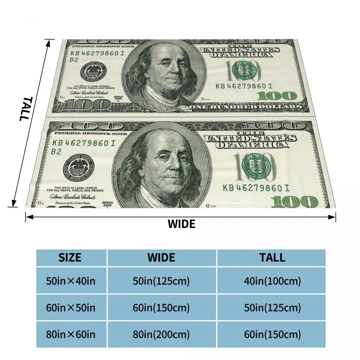 Benjamin Franklin 100 Dollar Bill Knitted Blankets Fleece Money Pattern USA Warm Throw Blankets for Car Sofa Couch Bedspread 6