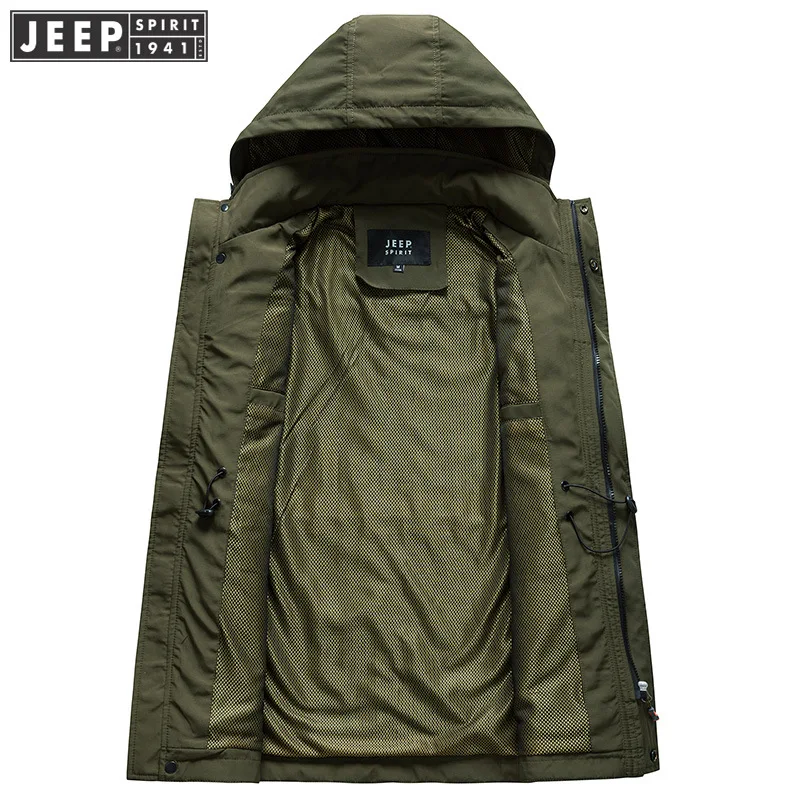 JEEP SPIRIT/Новые модные куртки мужские в стиле милитари, Повседневная сетчатая юбка с капюшоном и воротником, осенняя мужская куртка, большие размеры, M-4XL, ветровка, пальто