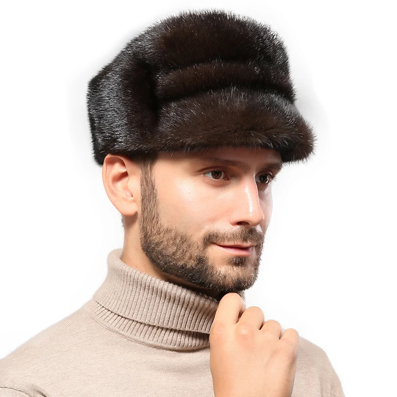 

2019 New Hot Mid-Autumn Winter French Fashion Hat High Quality Real Mink Fur Hat Men Go Out White Warm Hat.
