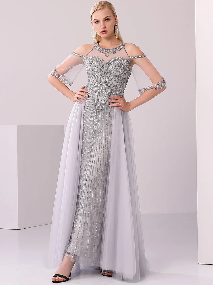 new arrive evening dress long style pink color fashion dress evening dresses evening wear - Цвет: Серый