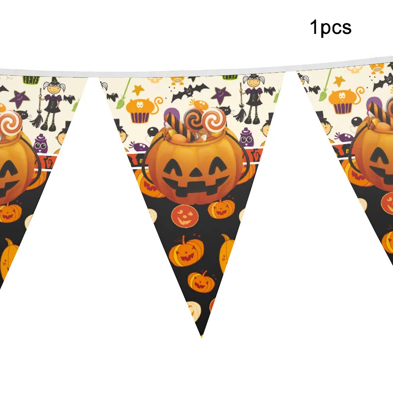 Halloween Candy Pumpkin Head Theme Creative Party Package Decoration Party Supplies Party Disposable Tableware Cup Plate - Цвет: Pennant-1lot