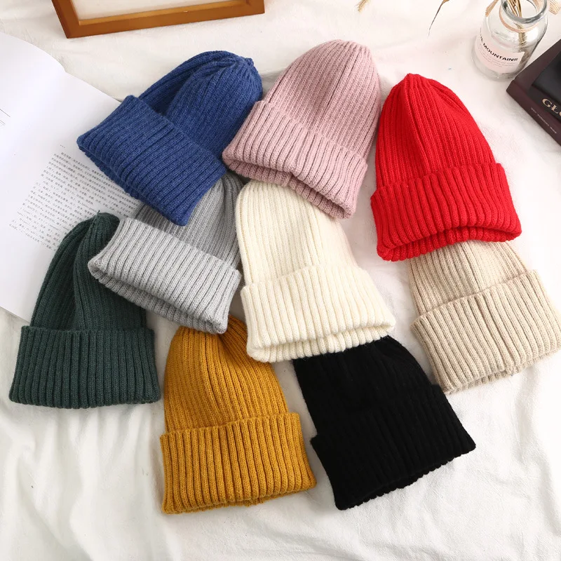 Осенне-зимняя новая Стильная однотонная шляпа вязанные шапочки Skullies cap beanie hat для мужчин и женщин 06