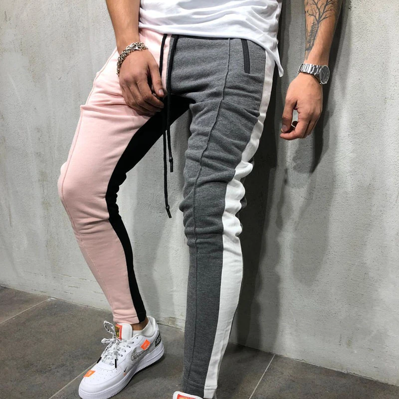 men's fashion colorblock striped casual pants