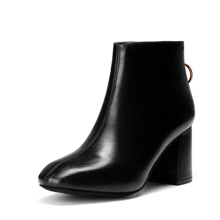 

2019 Autumn and winter new square head thick with boots trend women's shoes high heel zipper short boots retro Martin boots