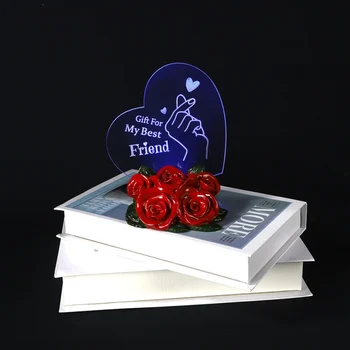 

Love Heart Shaped LED Light Acrylic Crystal Clear Resin Rose Base Gifts For Mom Girlfriend Romantic Gifts for Valentine's Day