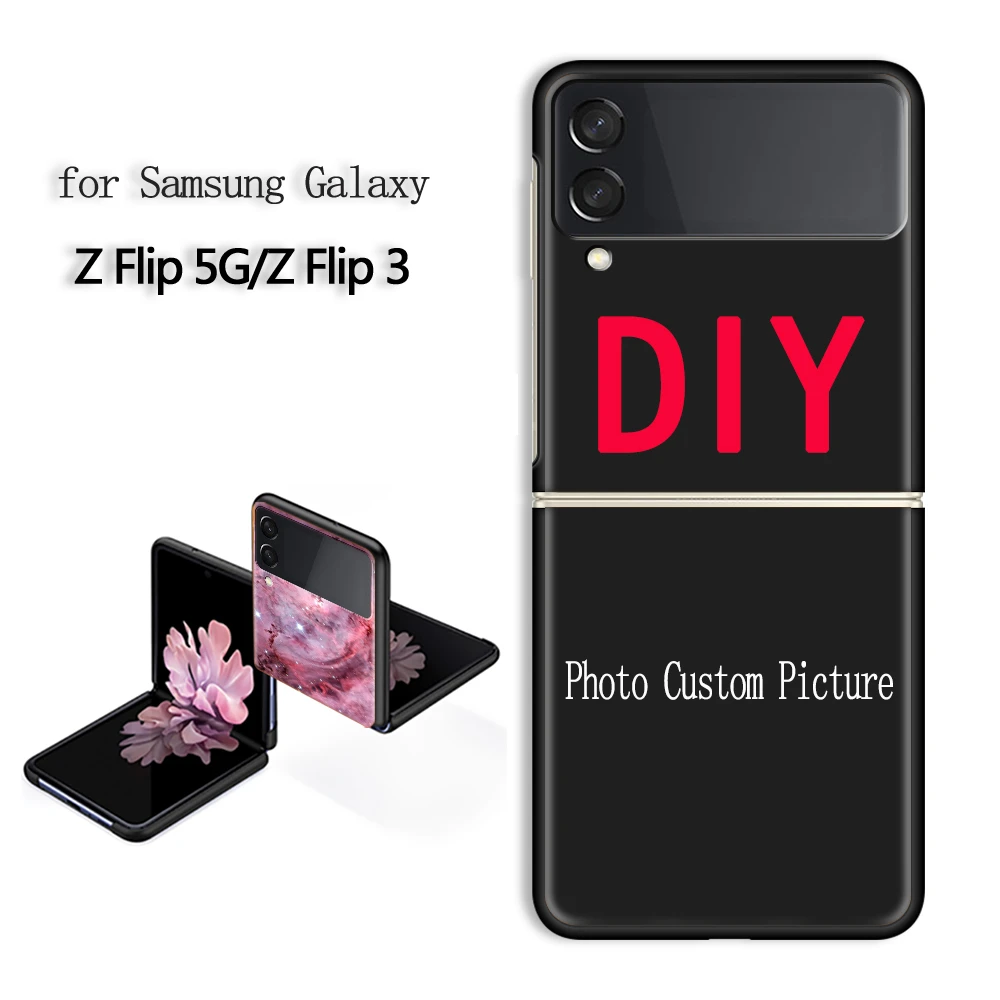 Custom DIY Phot Case For Samsung Galaxy Z Flip 3 5G Black Hard Cell Phone Cover Z Flip3 PC Fundas Shell samsung galaxy flip3 case