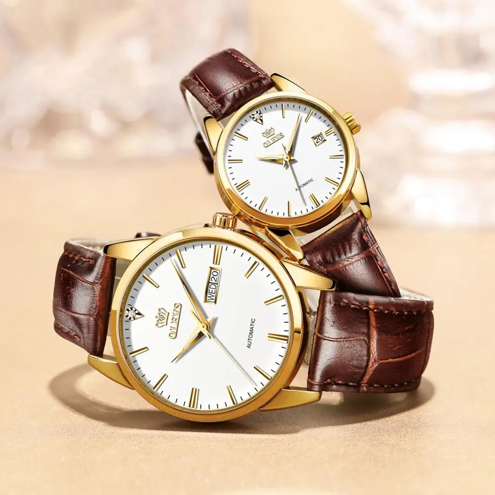 

Olevs Mechanical Automatic Couple Watch Causal Wearing Waterproof Pair Watch Calendar Lovers Wristwatch Valentine's Gift 6629