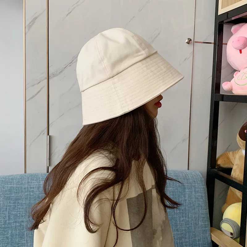 New Fashion Bucket Hat Women's Black White Solid Fisherman Hat Summer Panama Cap Beach Sun Fishing Boonie Hat