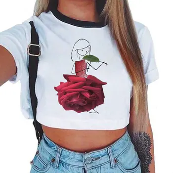 

Women T-shirt Fashion Plus Size Vintage Female Violin Rose Girl Print Cute Tshirt Summer Casual Crop Top Ladies Clothes T Shirt