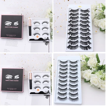 

3D 1/5/10 Pairs/Lot False Eyelashes Mink Fake False Eyelash Extension Waterproof Liquid Magnet Eyeliner Available