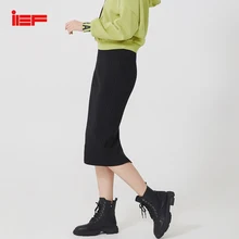 IEF, осенняя мода, средняя длина, юбка для женщин, высокая талия, тонкая, рисунок, сплошной цвет, эластичная, уличная мода 0802A-D8265