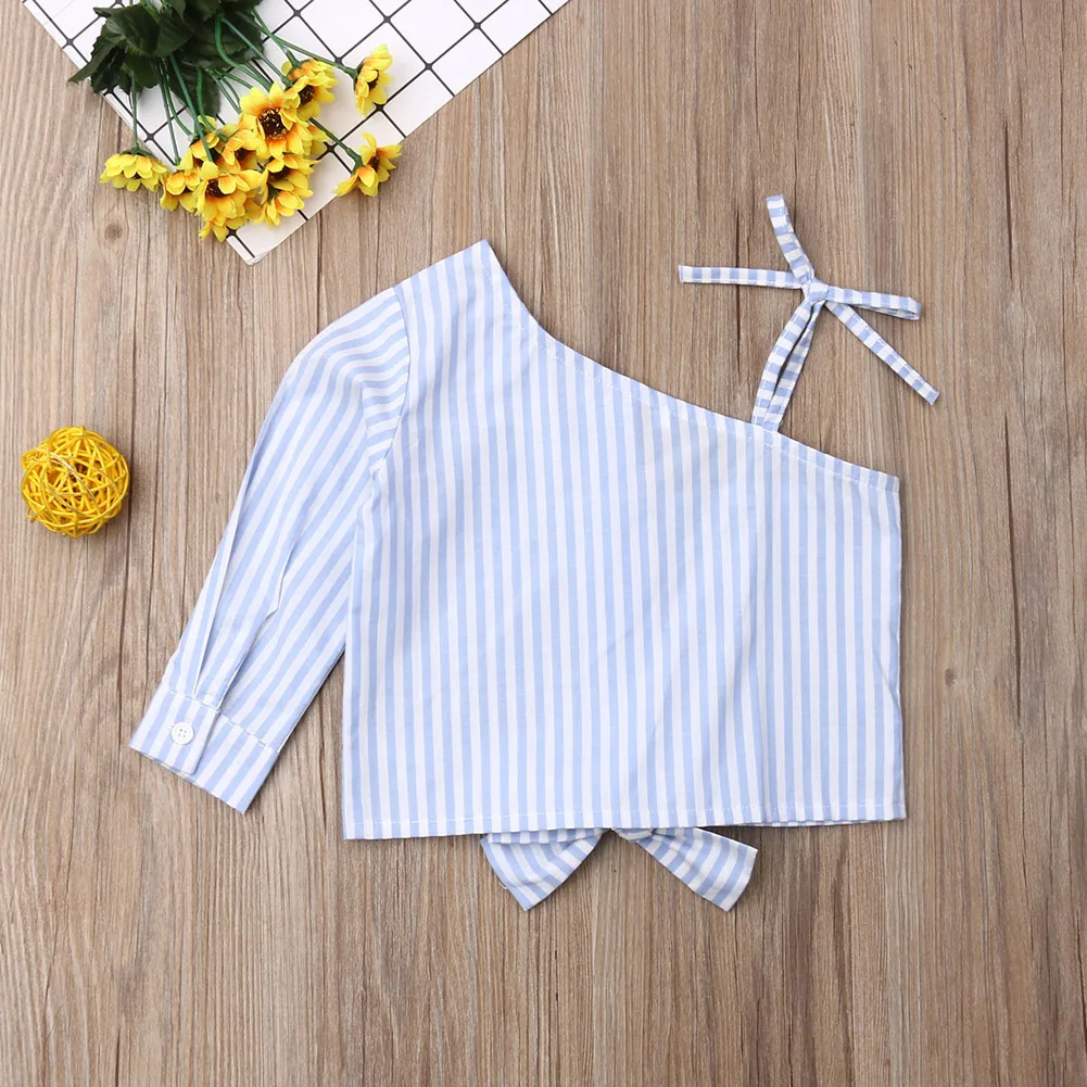 Toddler Kid Off Shoulder Top Casual Stripe Blouse