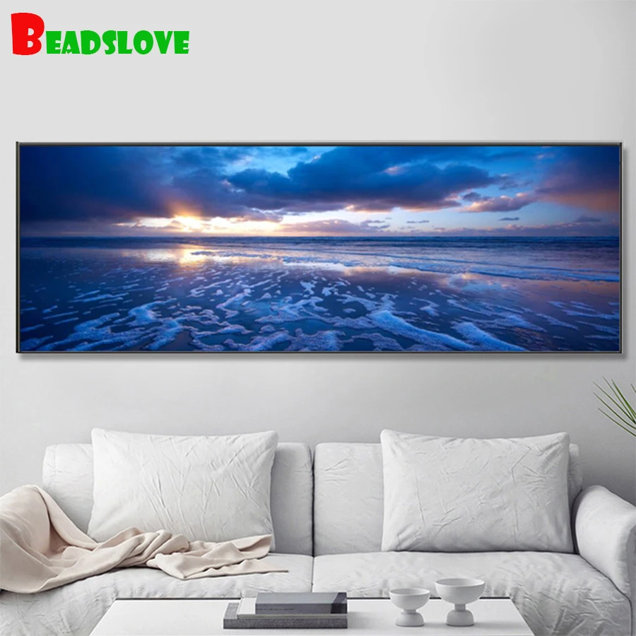 Картина из квадратных круглых страз с изображением природного пляжа вышивка 5D