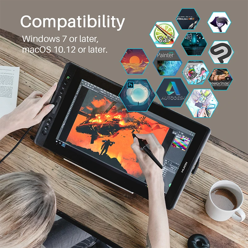 HUION Kamvas Pro 16 15,6 дюймов 266PPS графический планшет для рисования цифровой монитор 8192 уровня давления с кнопками быстрого доступа