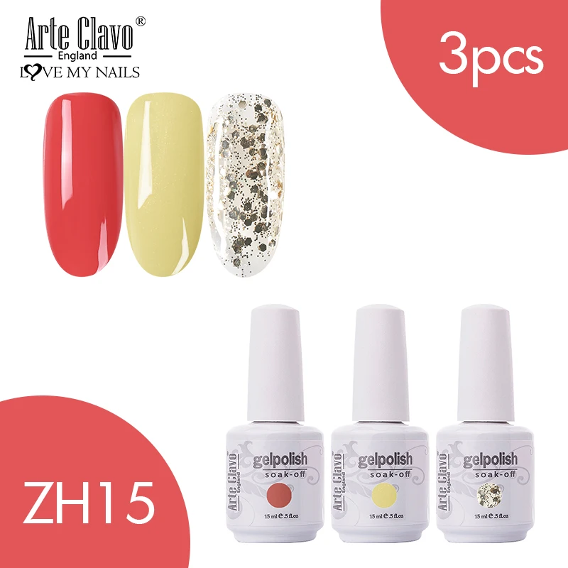 ZH15 Arte Clavo 15ml Color Set 3pcs/Kit Nail Gel Polish Gel Lacquer Beauty Nail Varnish Soak Off UV Gel Nail Polish LED Home Manicure - Цвет: ZH15